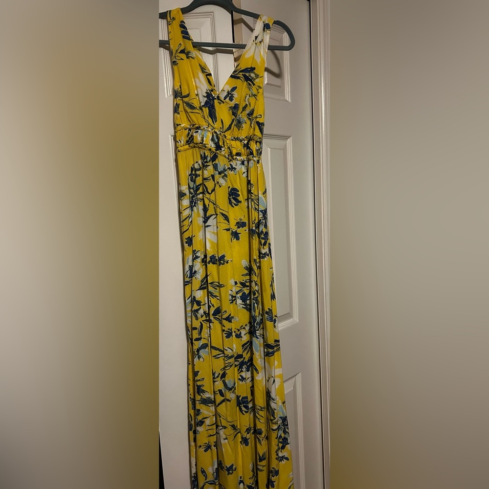 Japna Yellow and Blue Floral Maxi Dress